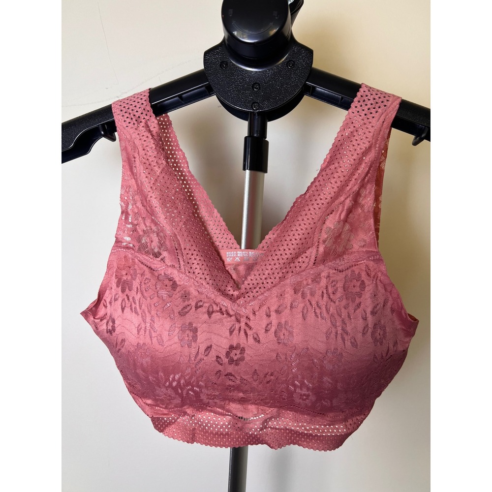 Floral Lace Bralette Women Mauve Pink Wireless Intimates Feminine Layered Boho